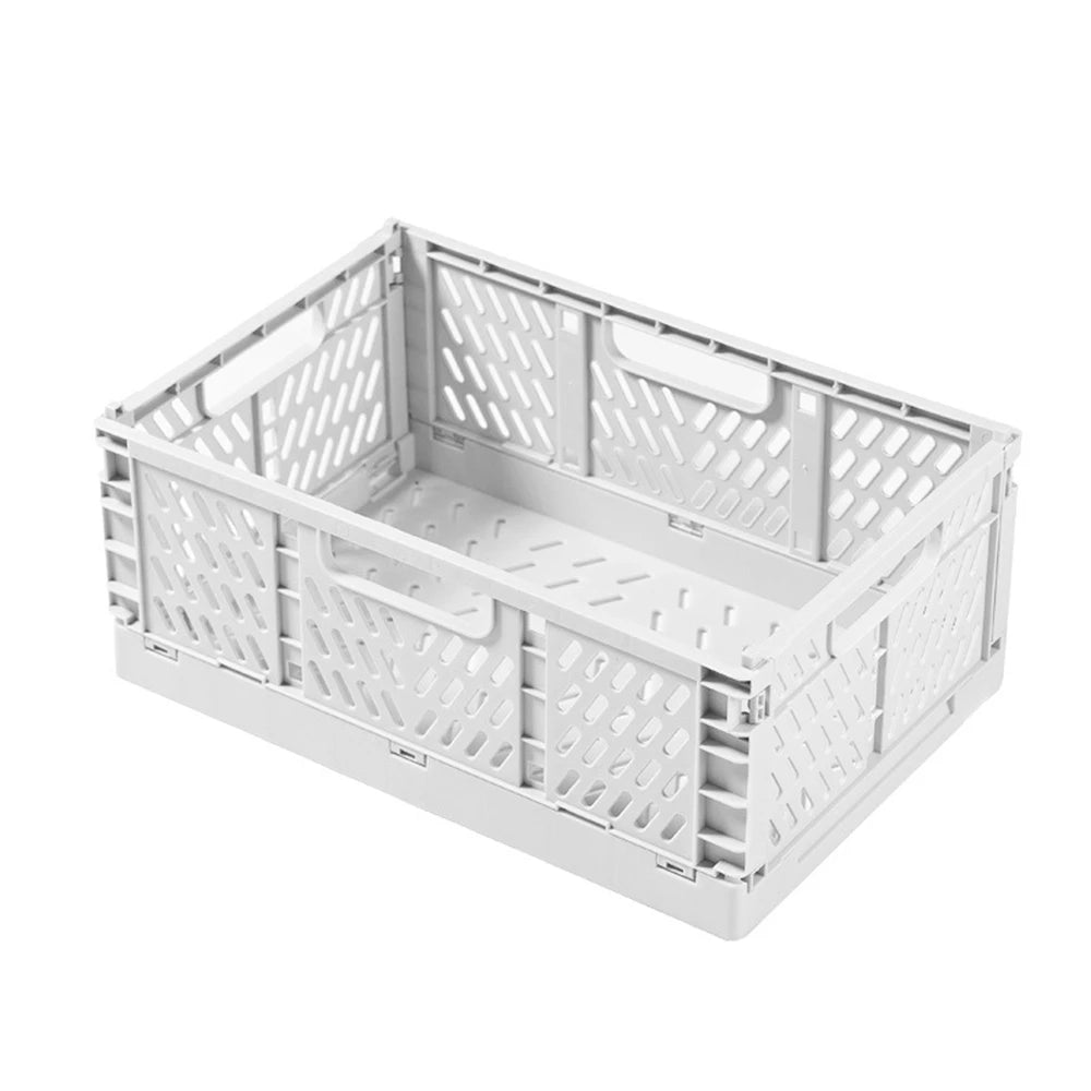 Foldable Plastic Storage Basket with Handles for Home Organization