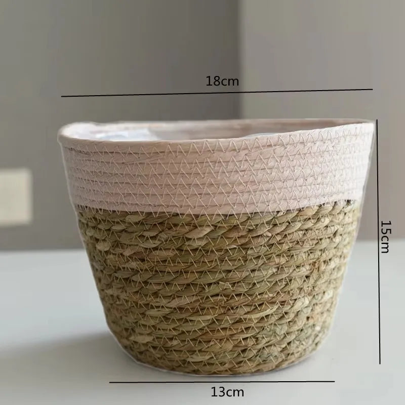Handwoven Straw Plant Basket — Natural Indoor & Outdoor Planter Cover