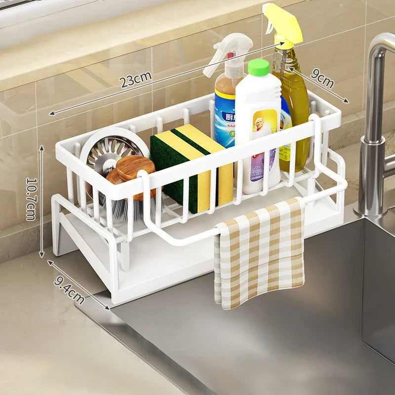 Kitchen Sponge Rack Drain Water Place Dish Soap Organize Rags Multi Functional Large Capacity Countertop and Store Items
