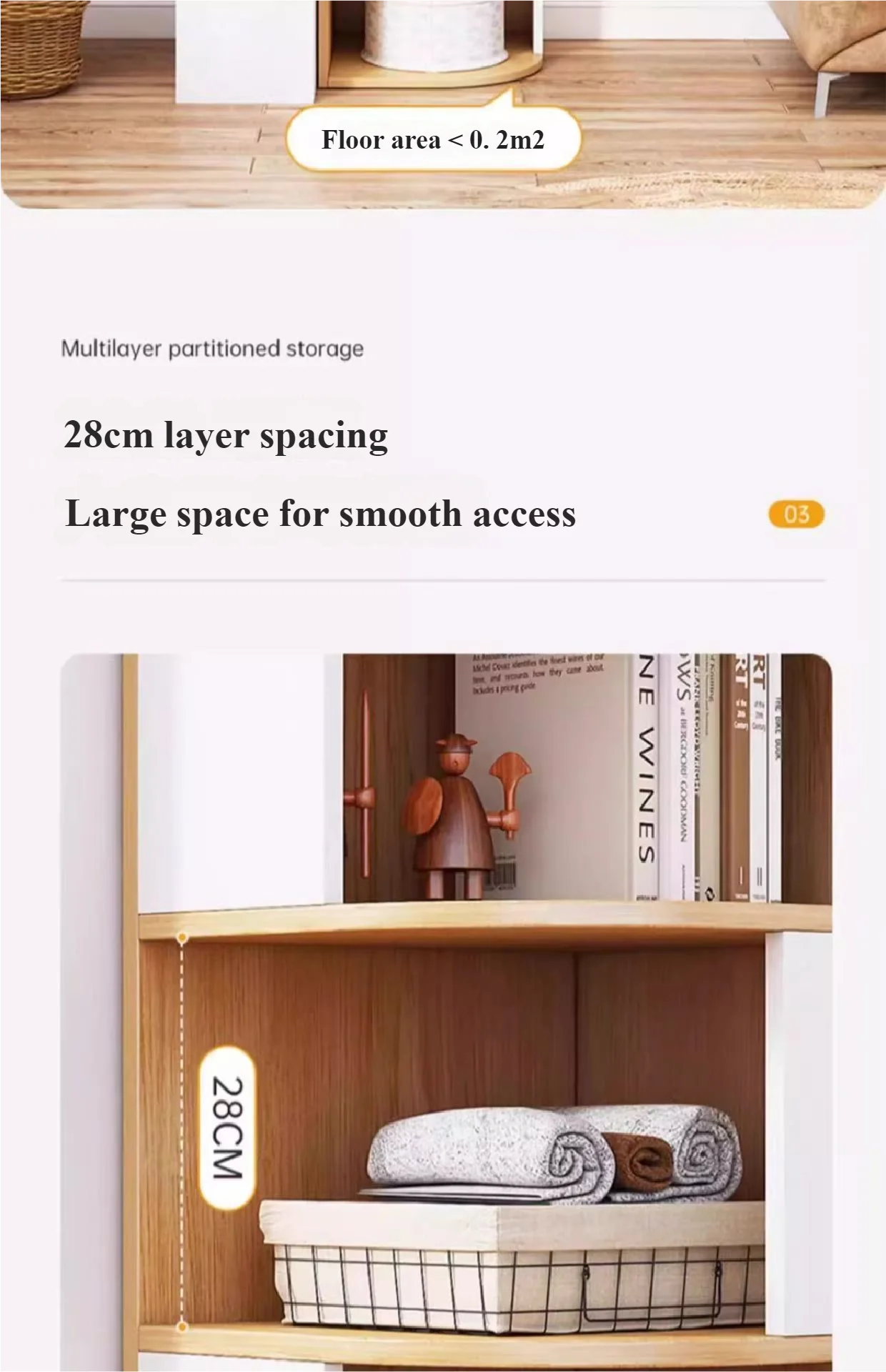 Solid Wood Wall-Mounted Corner Shelf Unit Narrow Bookshelf with Storage Space-Saving Design for Small Living Room & Home Office