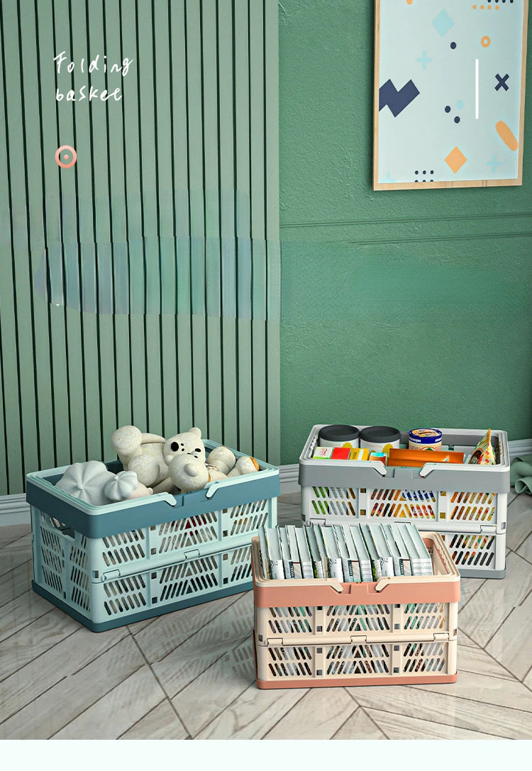 Foldable Pastel Storage Basket  Large Foldable Storage Box with Handle for Kitchen, Living Room, and Desktop Organization