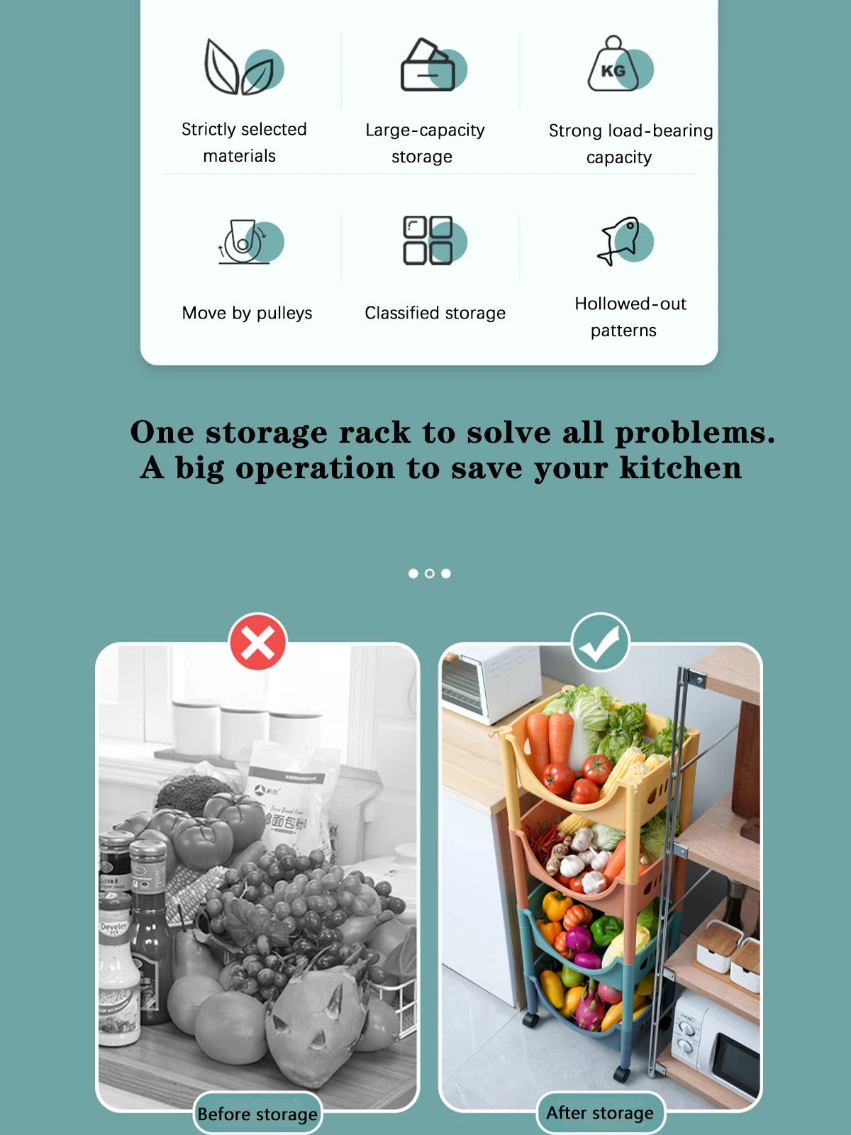 Kitchen Storage Trolley Movable Storage Cart Storage Racks for toy snack Large Capacity Storage Basket For Kitchen Living Room