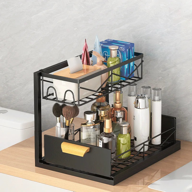 Kitchen Drawer Storage Rack, Pull-Out Under-Sink Organizer, Multi-Layer Storage Shelf, Cabinet Organizer for Kitchen Essential