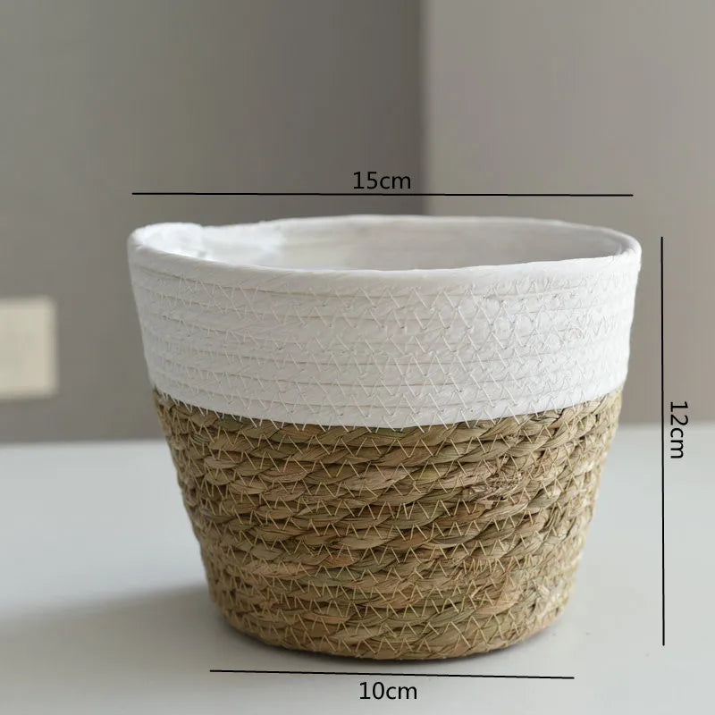 Handwoven Straw Plant Basket — Natural Indoor & Outdoor Planter Cover