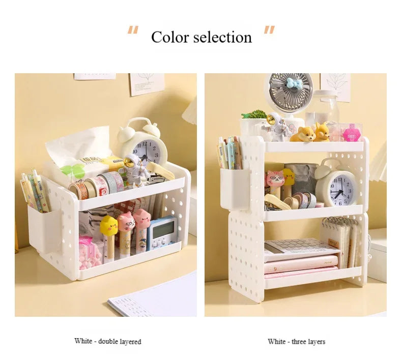 3-Tier Desktop Organizer Shelf with Pegboard – Modular Desk Storage Rack with Hooks & Compartments