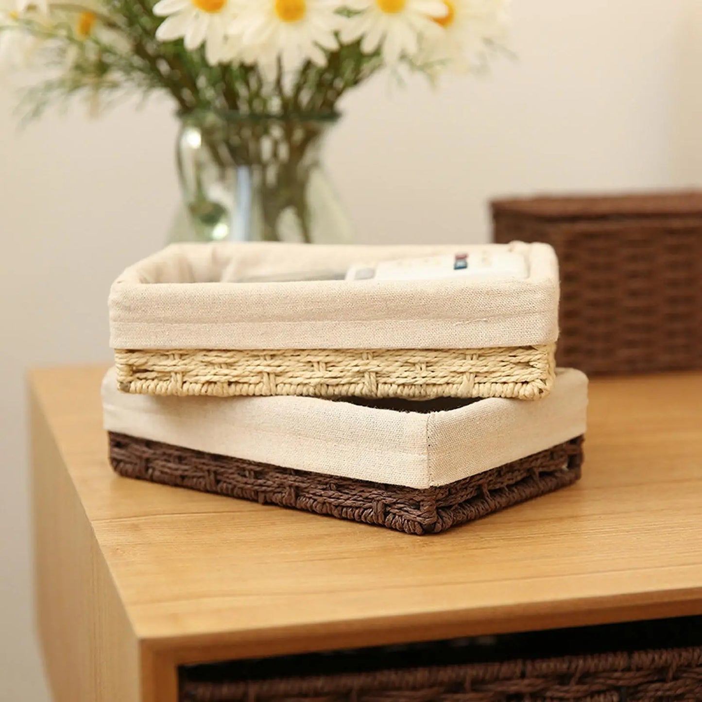 Woven Baskets Handwoven Picnic Basket Display Storage Paper Rope Storage Basket for Cosmetics Lunch Appetizer Snacks Dinner