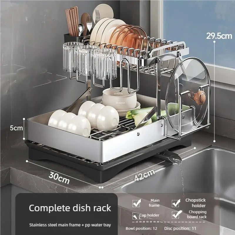 Kitchen Stainless Steel Dish Drainer Chopsticks Knives Forks and Cup Organizer Countertop ShelvesFoldable Multifunctional Rack