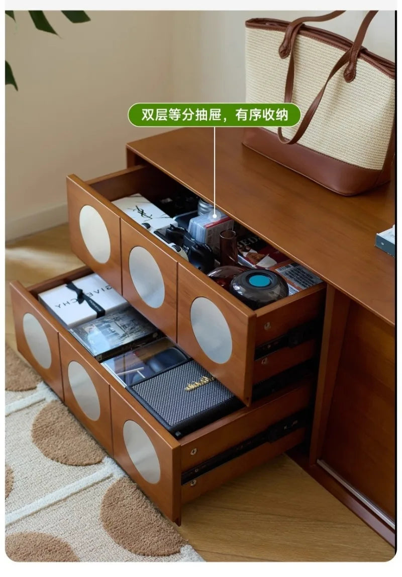 Retro Solid Wood Combination TV Cabinet Living Room Storage Lockers French Floor Bedroom Bedside Storage Cabinet Can Stacked