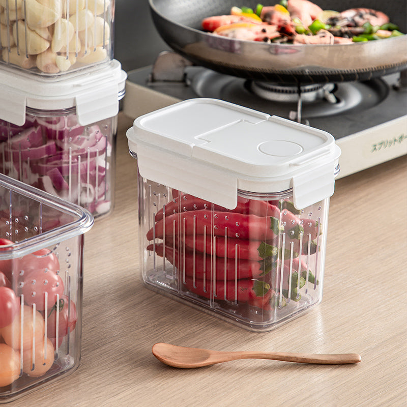 Food Storage Container with Drain Basket for Fruits, Pickles & Wet/Dry Foods