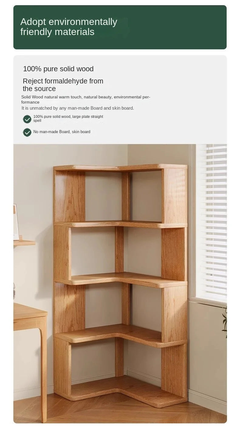 Solid wood corner bookshelf rack floor home living room corner multi-layer storage simple storage cabinet