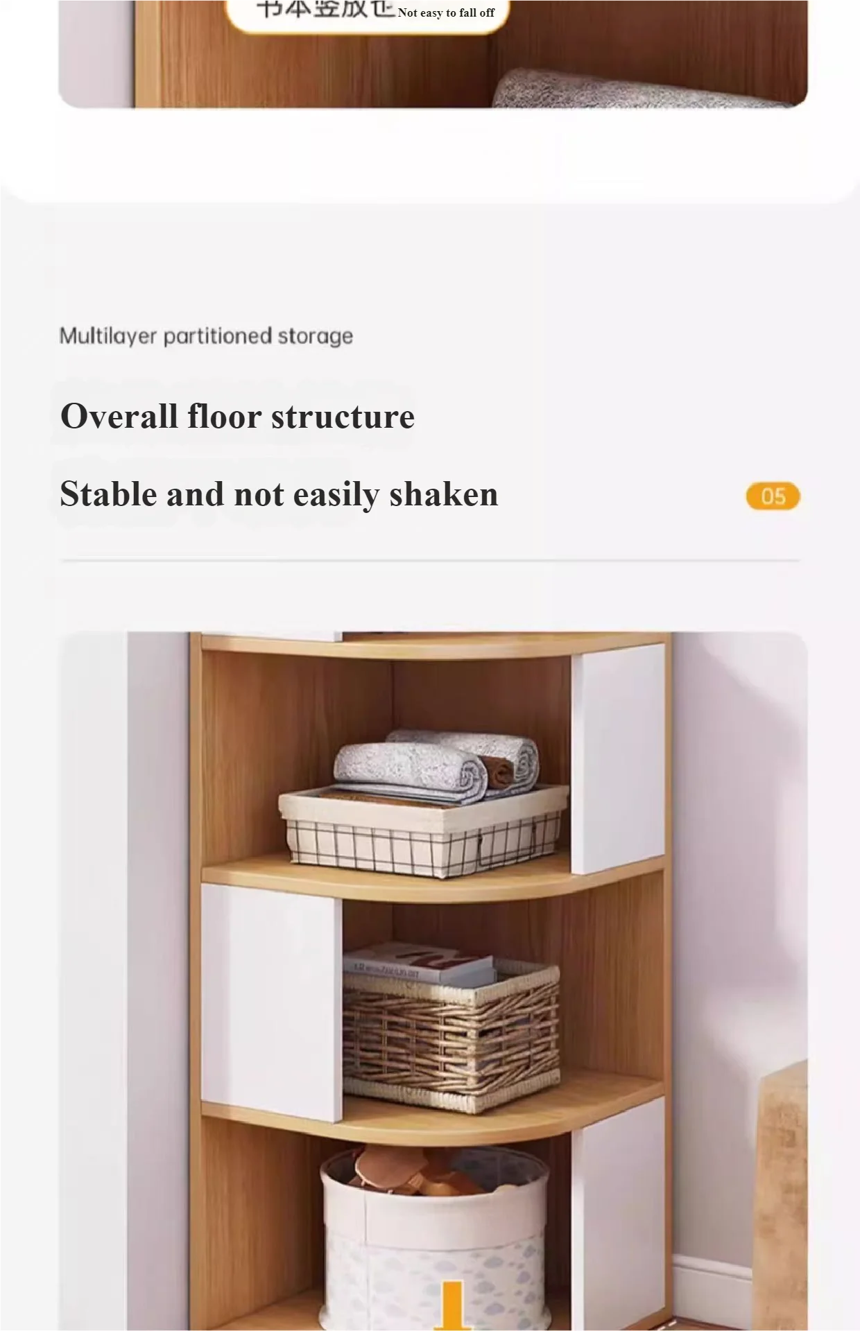 Solid Wood Wall-Mounted Corner Shelf Unit Narrow Bookshelf with Storage Space-Saving Design for Small Living Room & Home Office