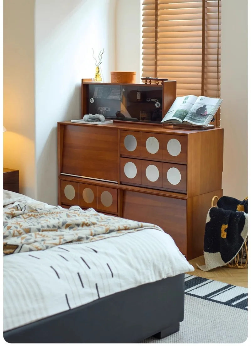 Retro Solid Wood Combination TV Cabinet Living Room Storage Lockers French Floor Bedroom Bedside Storage Cabinet Can Stacked