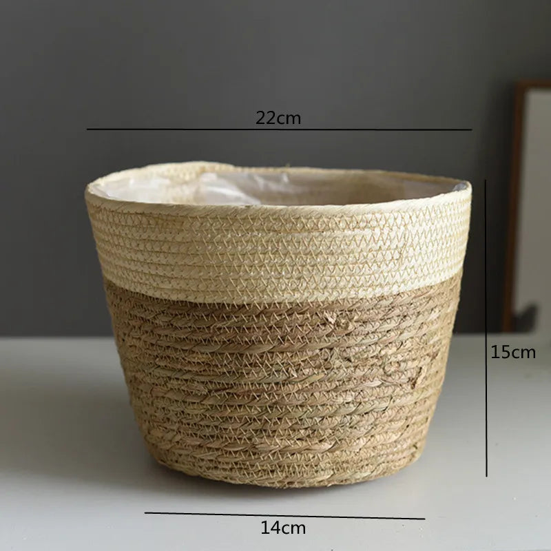 Handwoven Straw Plant Basket — Natural Indoor & Outdoor Planter Cover