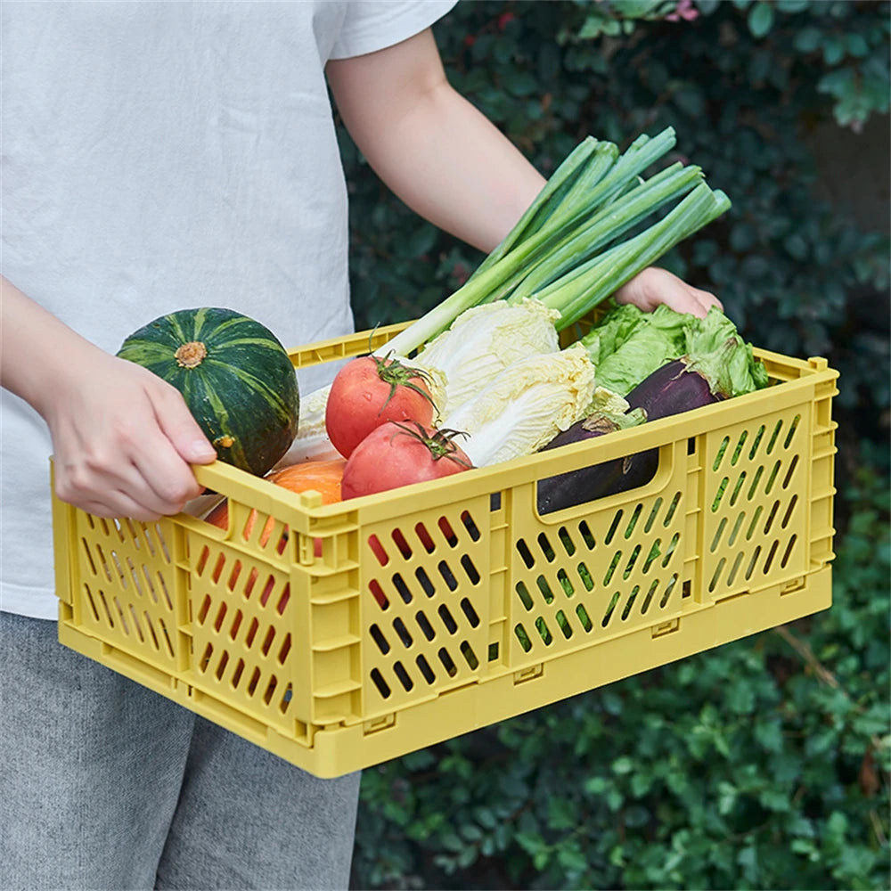 Foldable Plastic Storage Basket with Handles for Home Organization