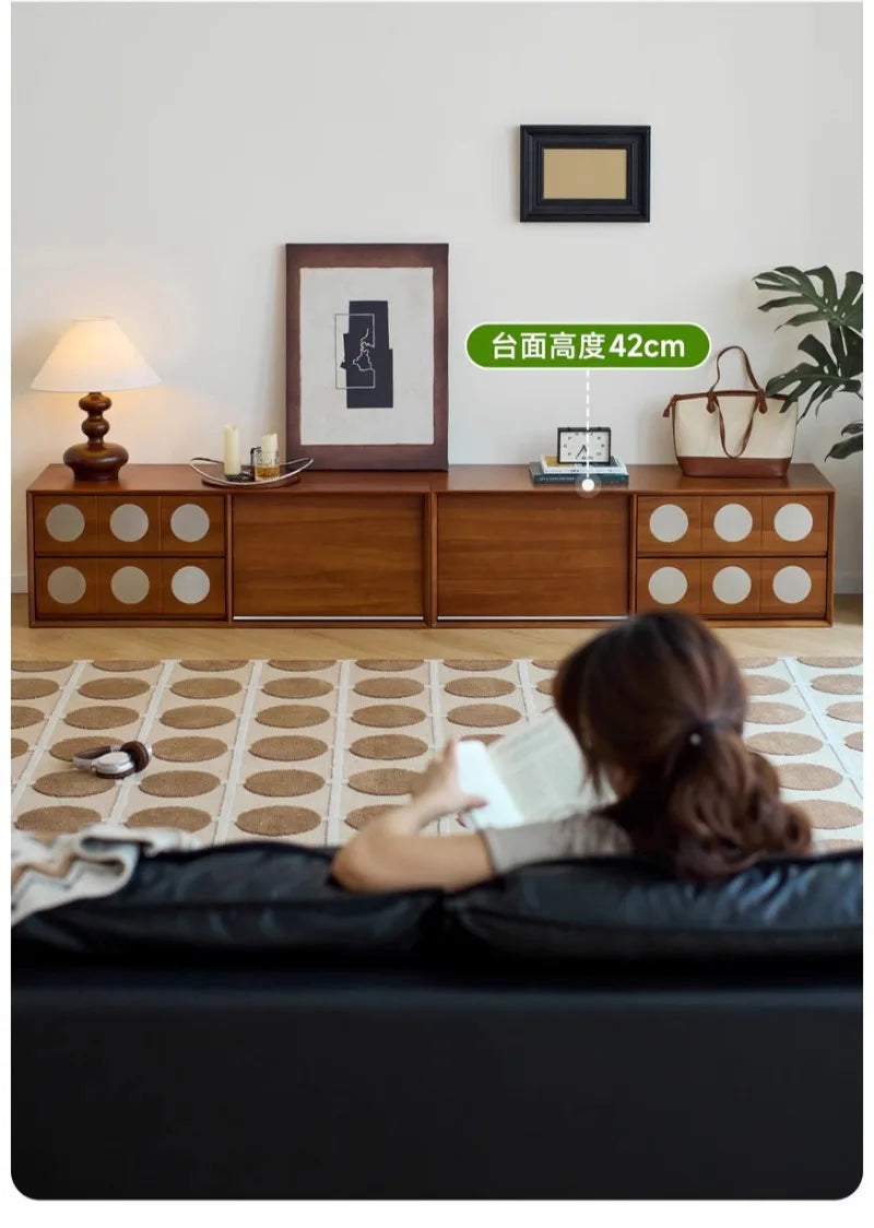 Retro Solid Wood Combination TV Cabinet Living Room Storage Lockers French Floor Bedroom Bedside Storage Cabinet Can Stacked