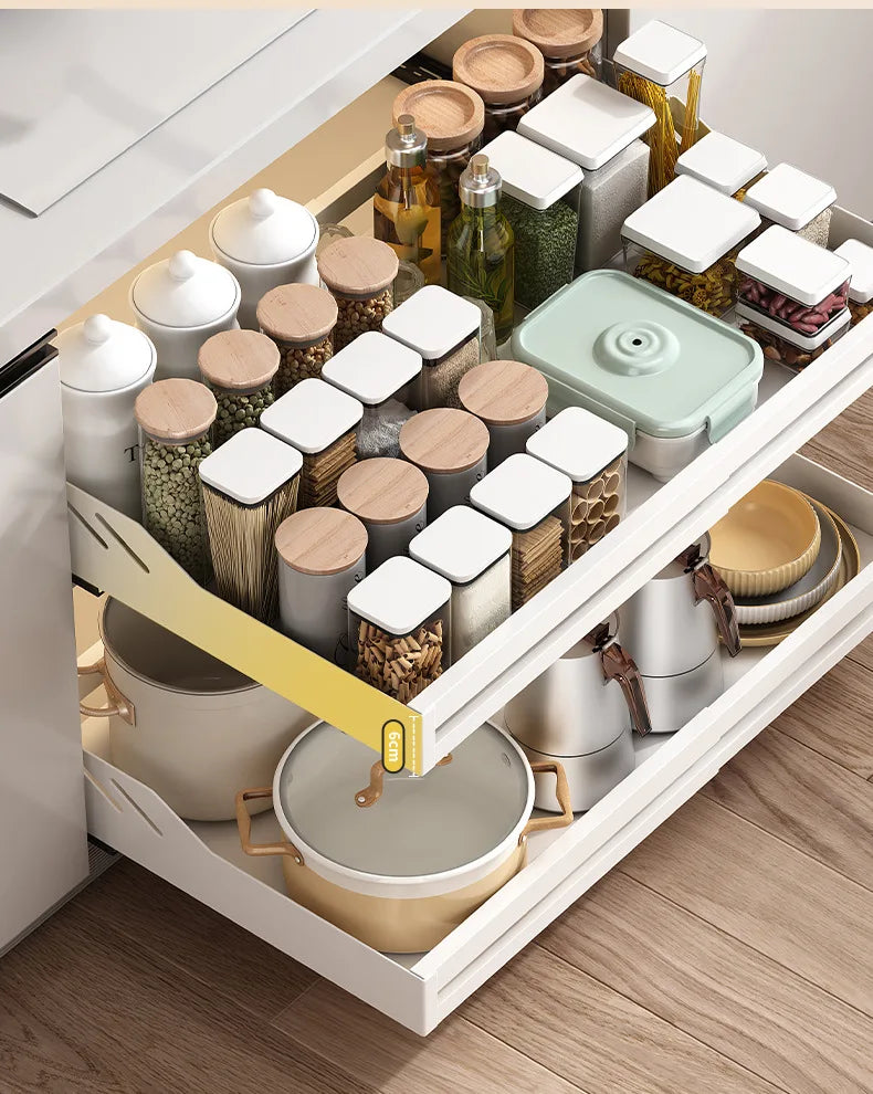 Kitchen Cabinet Basket With Slide Rails Drawer Type Bowl Dish Spice Box Storage Rack Scalable Shelf Bathroom Cabinets Organizer