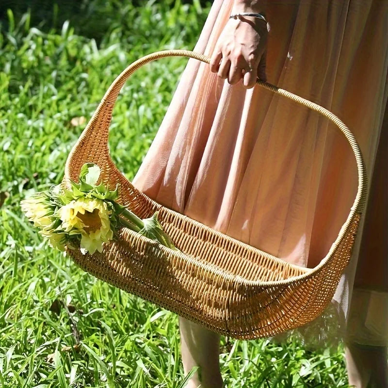 Handwoven Rattan Bread & Fruit Basket — Natural Rustic Serveware