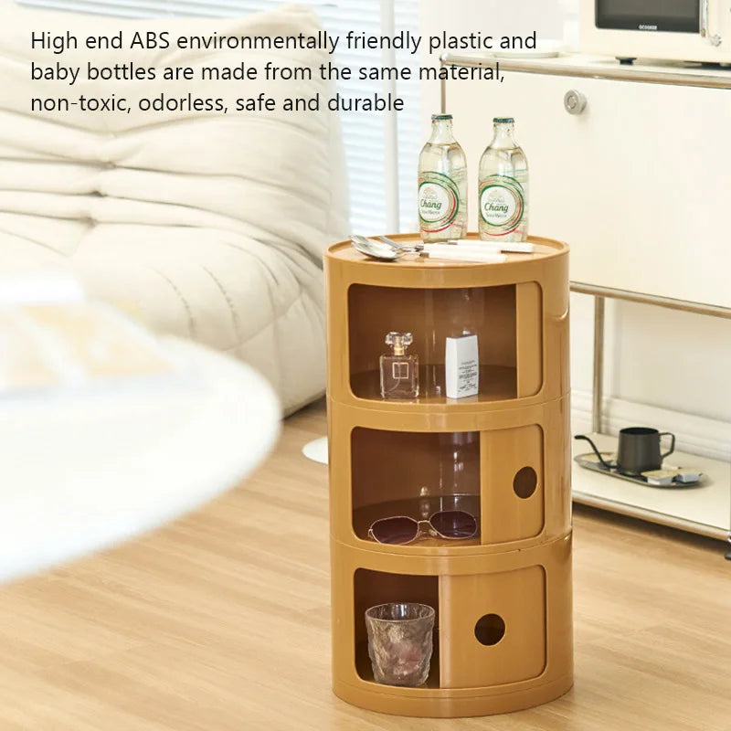 Plastic Round Bedside Table Book Cosmetics Snack Storage Cabinet 3-Tier Living Room Sofa Side Storage Table Portable Nightstand