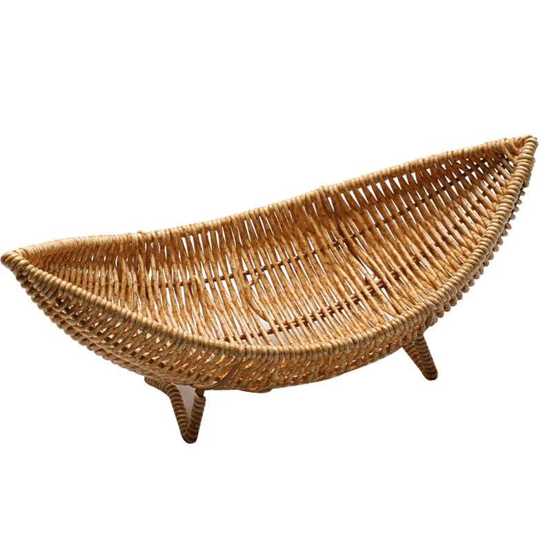 Decorative Imitation Rattan Baskets Bread Fruit Wicker Serving Tray Handwoven Plate Tray French Fries Boats Storage Bowls Platte