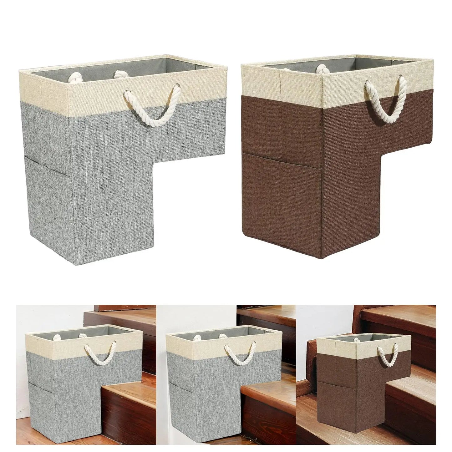 Stair Basket with Handles Stair Case Baskets for Office Decor Wooden Stairs