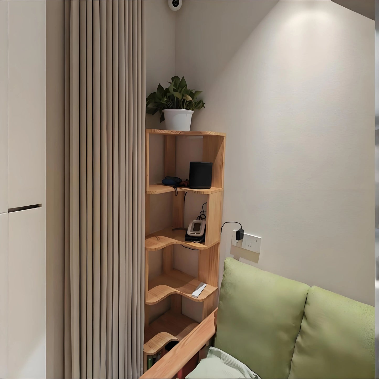 Solid wood corner bookshelf rack floor home living room corner multi-layer storage simple storage cabinet