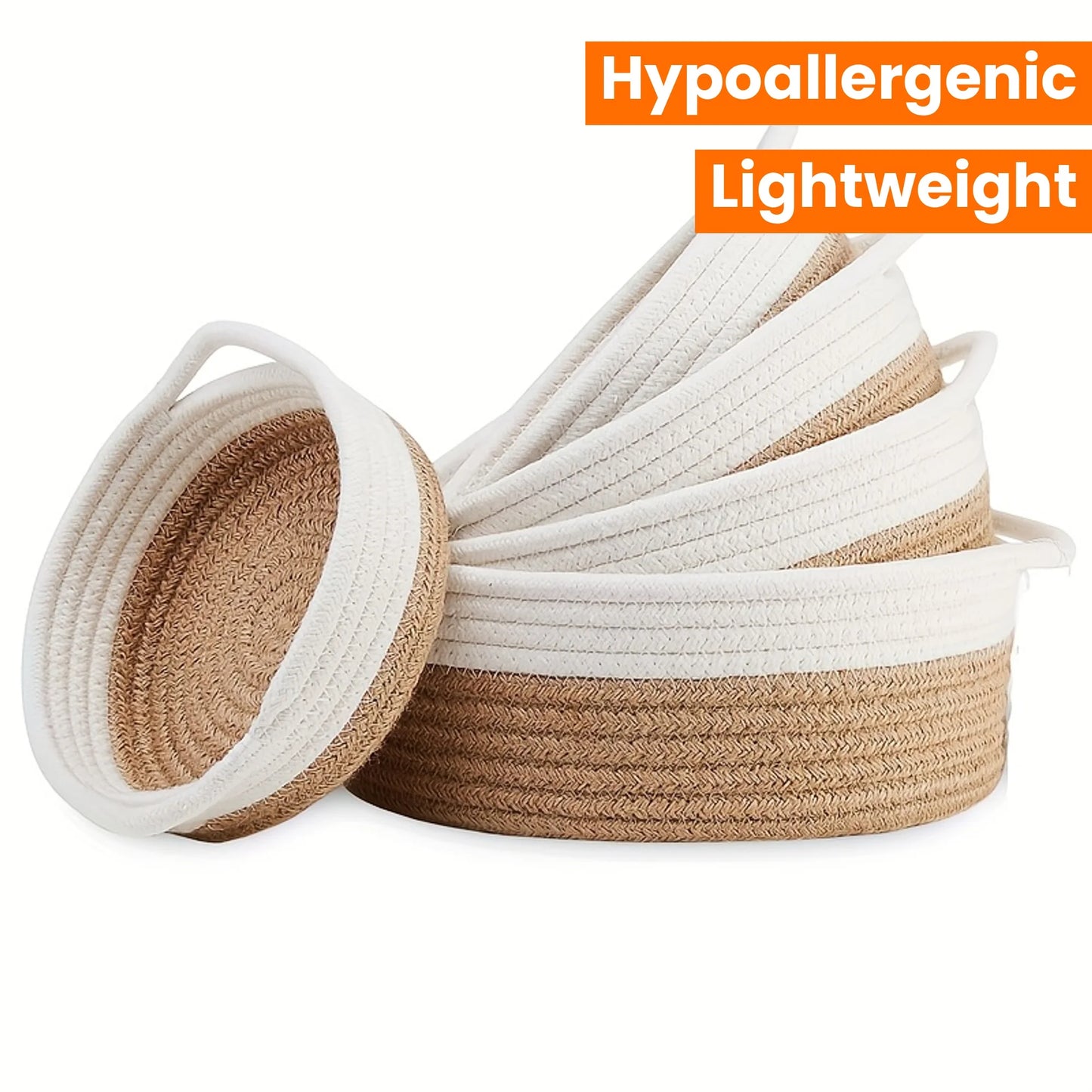 5pcs set of circular small baskets,hand woven baskets,toy storage baskets, fruits,remote controls,bathroom,table, key baskets