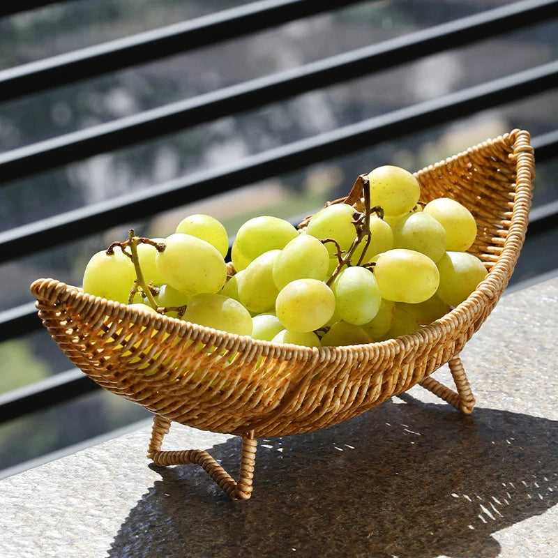 Decorative Imitation Rattan Baskets Bread Fruit Wicker Serving Tray Handwoven Plate Tray French Fries Boats Storage Bowls Platte