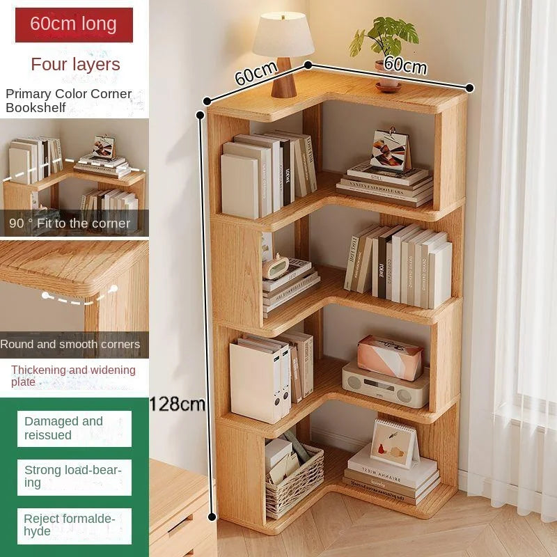 Solid wood corner bookshelf rack floor home living room corner multi-layer storage simple storage cabinet