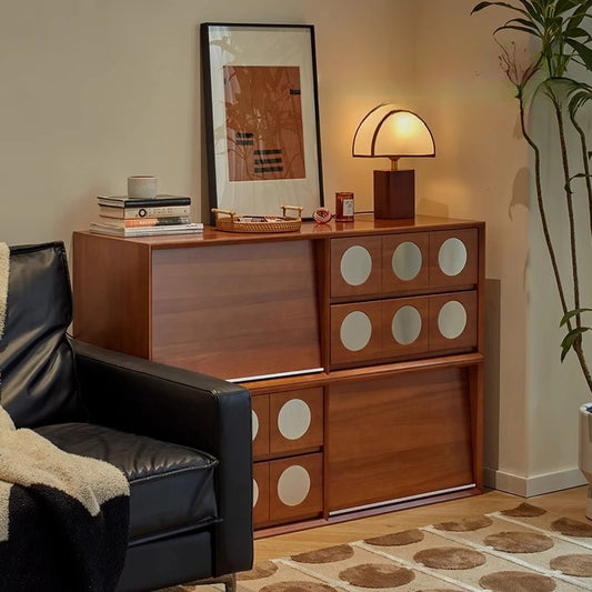 Retro Solid Wood Combination TV Cabinet Living Room Storage Lockers French Floor Bedroom Bedside Storage Cabinet Can Stacked