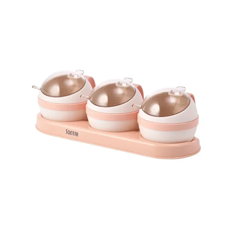 Kitchen Seasoning Box, Condiment Organizer, Spices Rack Storage Jars with Spoon Lid, Salt, Sugar and Pepper Shakers