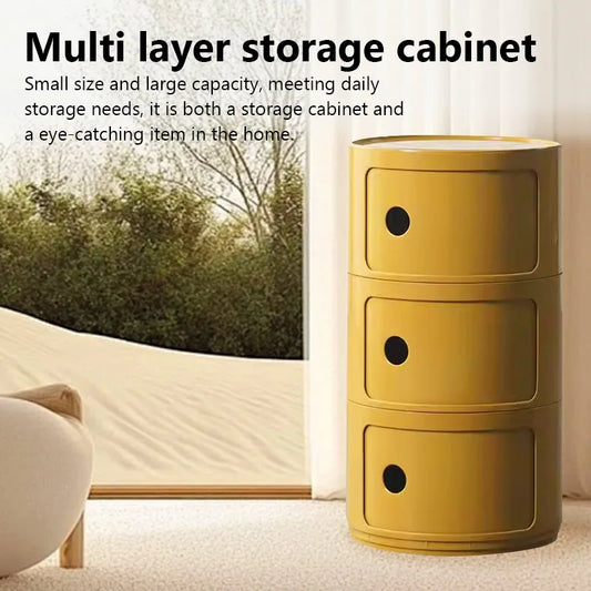 Plastic Round Bedside Table Book Cosmetics Snack Storage Cabinet 3-Tier Living Room Sofa Side Storage Table Portable Nightstand