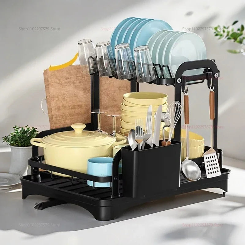 Kitchen Dish Storage Rack Multifunctional Countertop Organizer with Drainer for Bowls and Utensils Space Saving Home Essentials