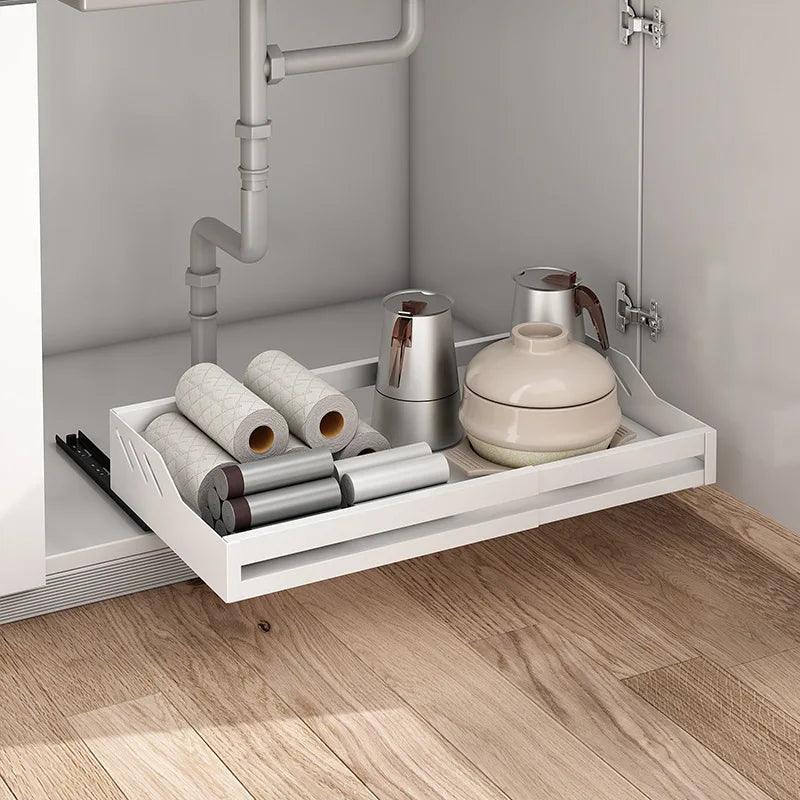 Kitchen Cabinet Basket With Slide Rails Drawer Type Bowl Dish Spice Box Storage Rack Scalable Shelf Bathroom Cabinets Organizer