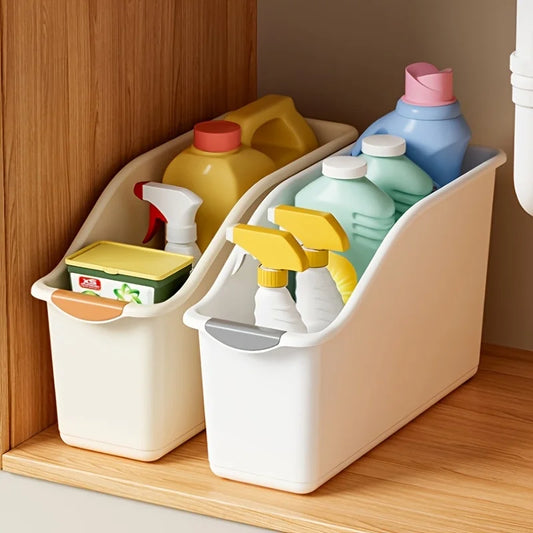 2pcs Curved Plastic Storage Baskets Multi-Functional Home Organizer for Cleaning Products Household Storage Box Containers