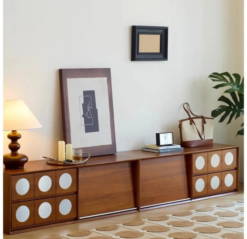 Retro Solid Wood Combination TV Cabinet Living Room Storage Lockers French Floor Bedroom Bedside Storage Cabinet Can Stacked