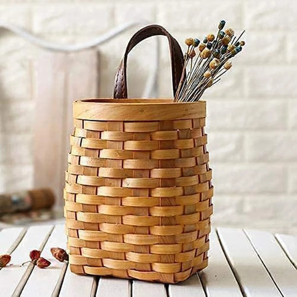 Wall Hanging Storage Baskets Wall Decorative Plant Flower Pot Bamboo Storage Basket for Home Garden Wedding Farmhouse Decoration