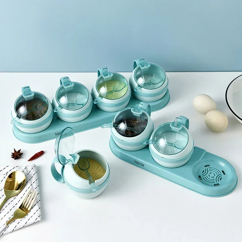 Kitchen Seasoning Box, Condiment Organizer, Spices Rack Storage Jars with Spoon Lid, Salt, Sugar and Pepper Shakers