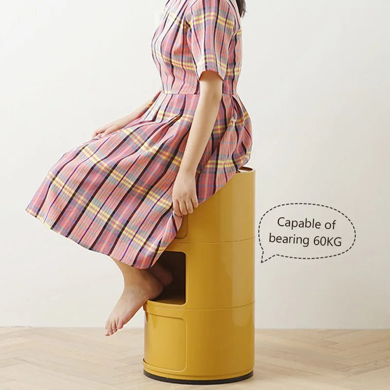 Plastic Round Bedside Table Book Cosmetics Snack Storage Cabinet 3-Tier Living Room Sofa Side Storage Table Portable Nightstand