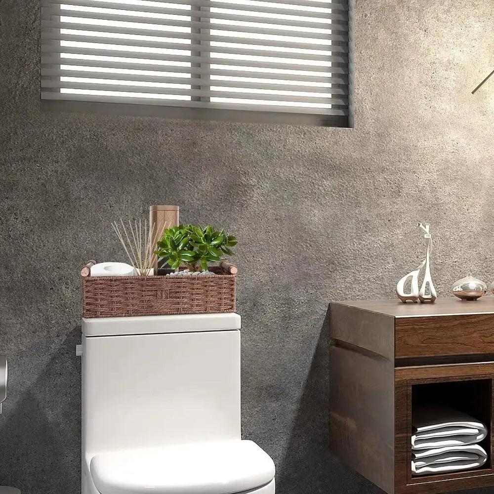 New Paper Rope Storage Basket with Handle Organizing Wicker Baskets Decorative Handmade Countertop Storage Bins High Quality