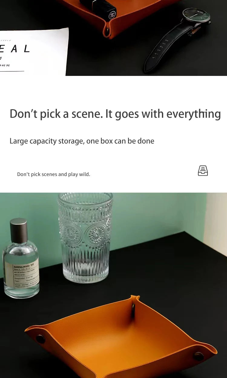 Living Room Entrance Key Storage Box Leather Desktop Cosmetics Storage Box Sundry European Tray Storage Box