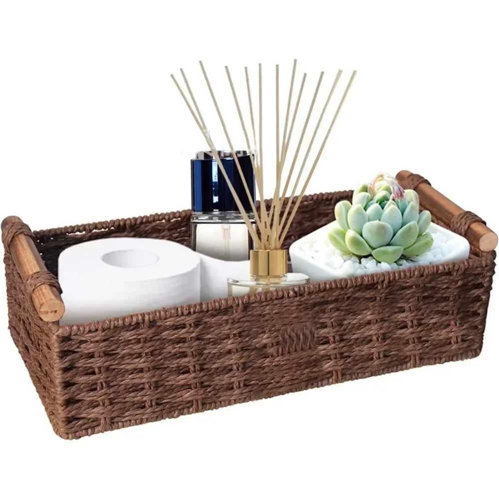 New Paper Rope Storage Basket with Handle Organizing Wicker Baskets Decorative Handmade Countertop Storage Bins High Quality