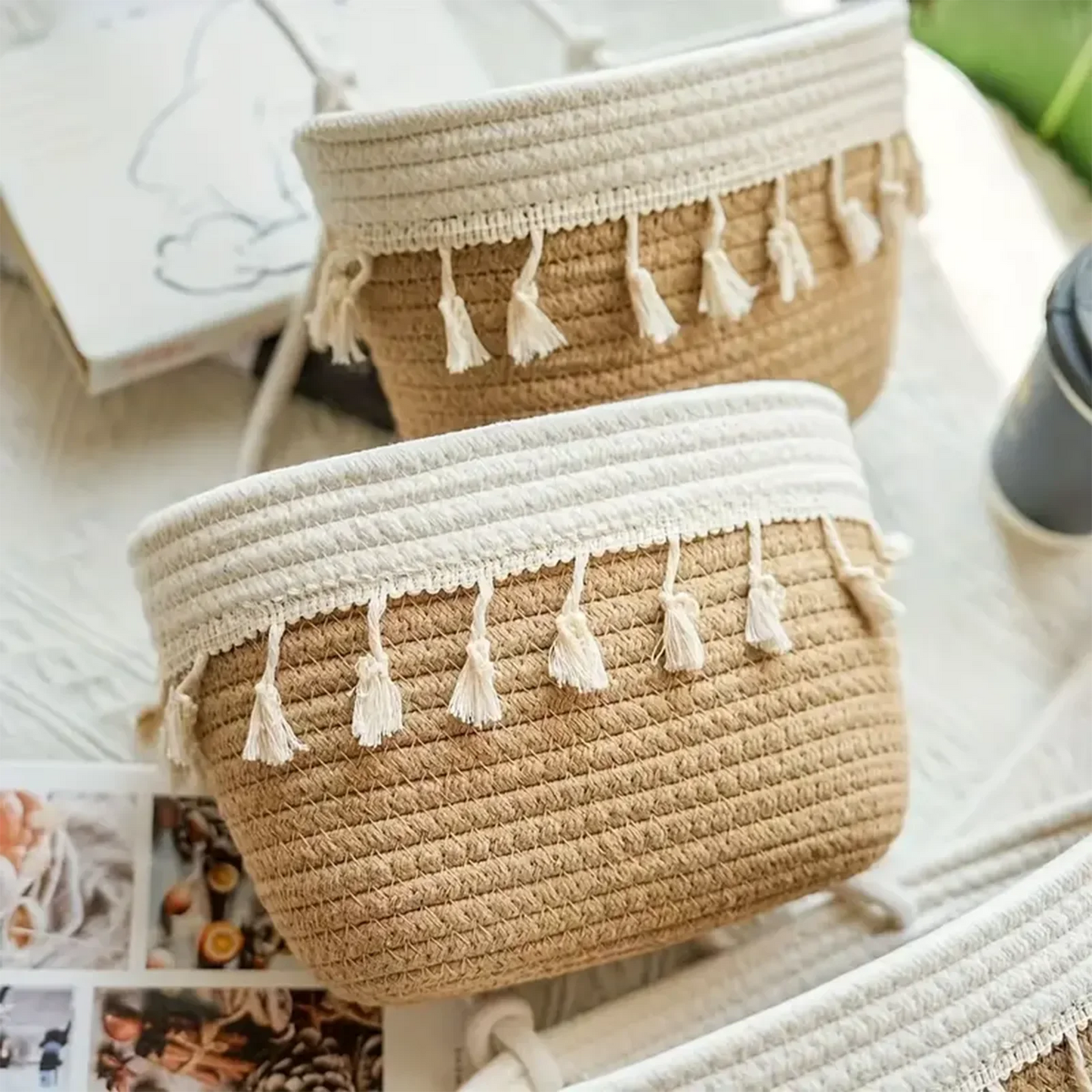 3 Tier Hanging Rope Basket Wall Basket Boho Wall Decorative Woven Storage Sundries Cosmetics Box Basket Closet Living Room