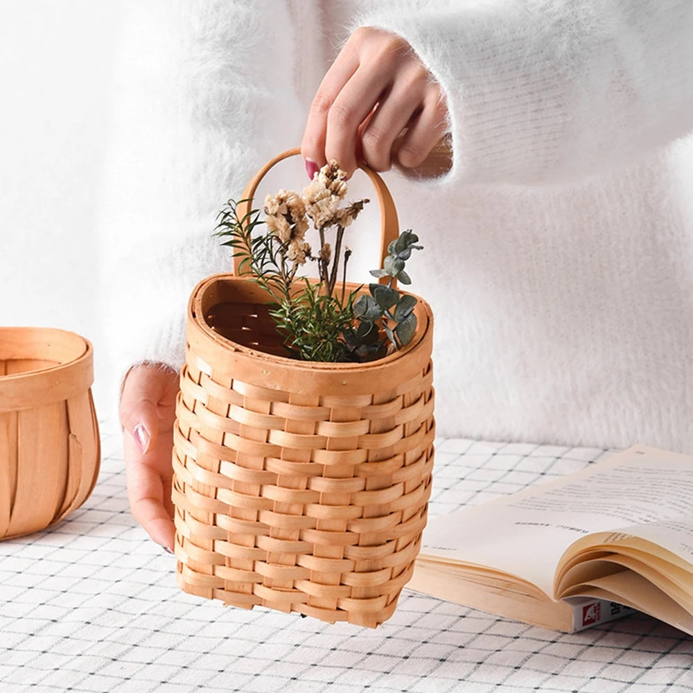 Wall Hanging Storage Baskets Wall Decorative Plant Flower Pot Bamboo Storage Basket for Home Garden Wedding Farmhouse Decoration