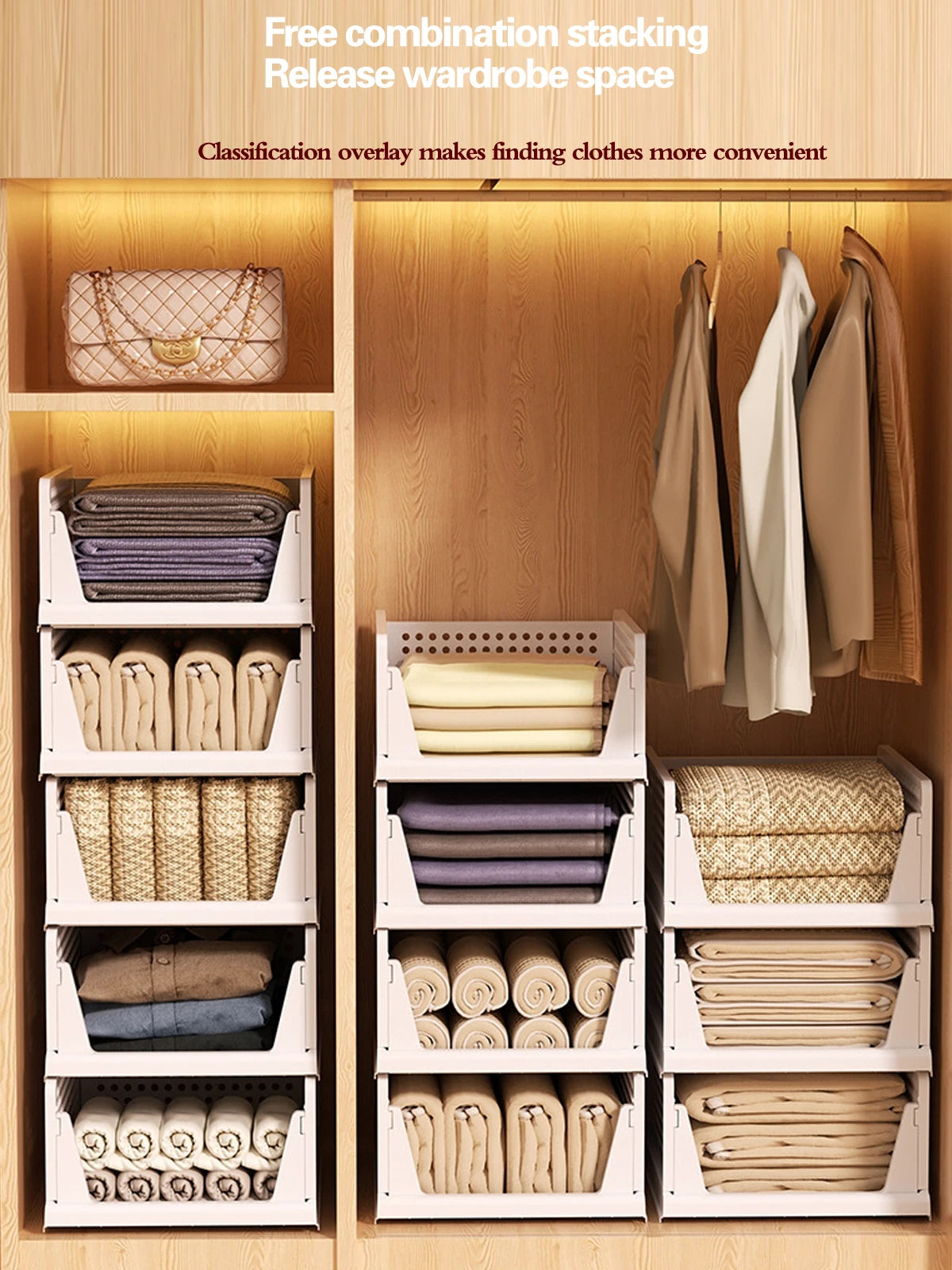 Stackable Folding Plastic Storage Baskets for Closet & Drawer Organization