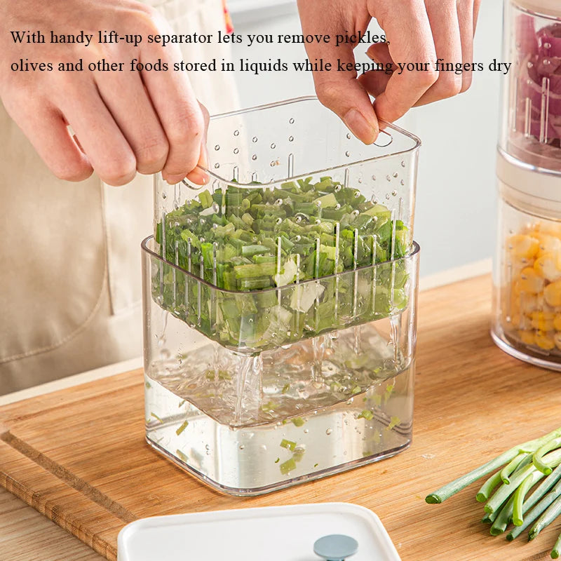 Food Storage Container with Drain Basket for Fruits, Pickles & Wet/Dry Foods