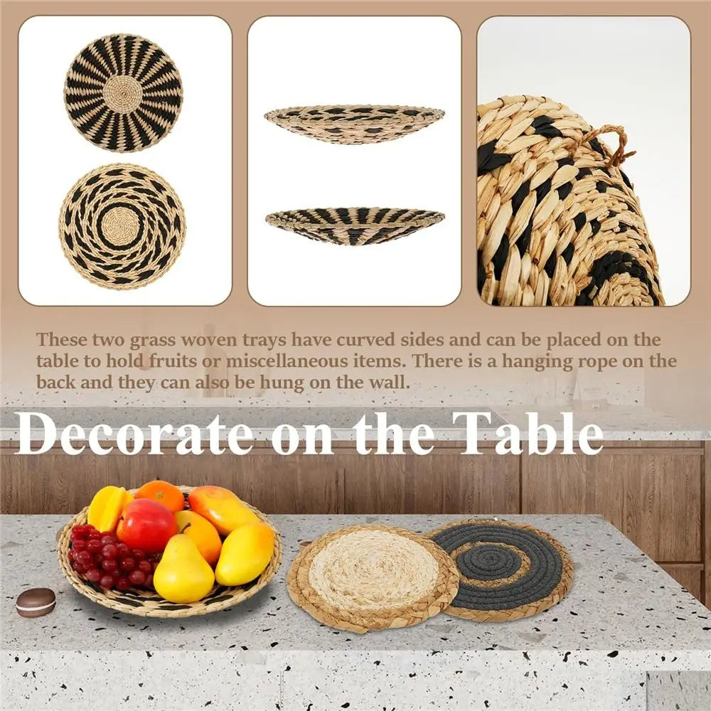 4/7PCS Boho Wall Baskets Seagrass Rattan Wicker Handmade Wall Art Room Decor Round Shape Hanging Wall Basket Home Decor