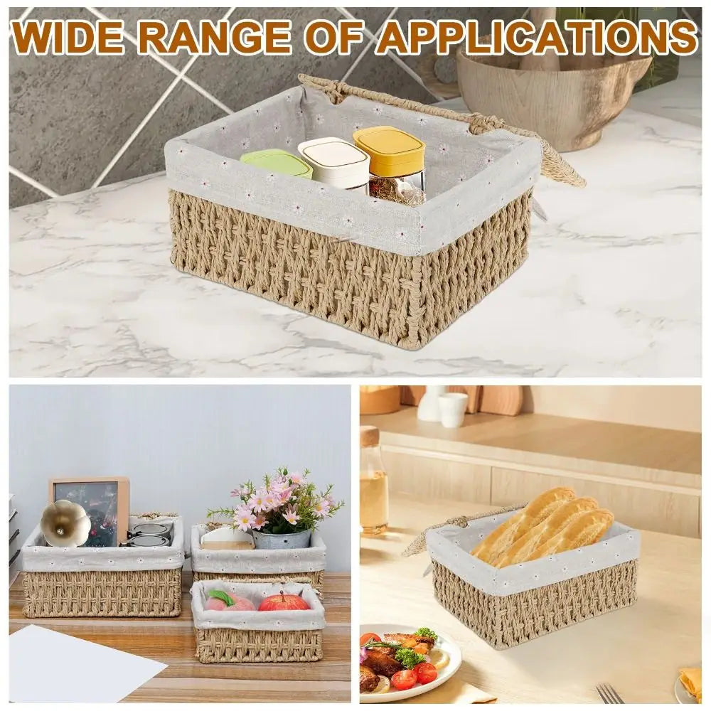 Hand Woven Wicker Storage Baskets Bohemia Hollow Out Decorative Bins Rectangular Portable Storage Basket Desk Decoration