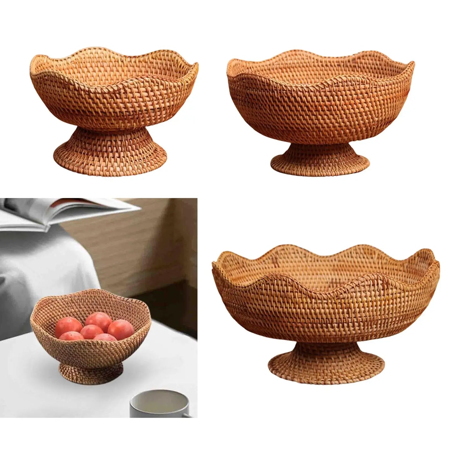 Woven Fruit Basket Decorative Pantry Organizer Food Snack Serving Basket for Countertop Bathroom Picnic Party Dining Room