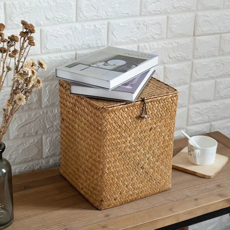 Grass Storage Basket Woven Organizer Baskets Decorative Large Capacity Bedroom Basket Luxury Toys Organizers Baskets with Lid