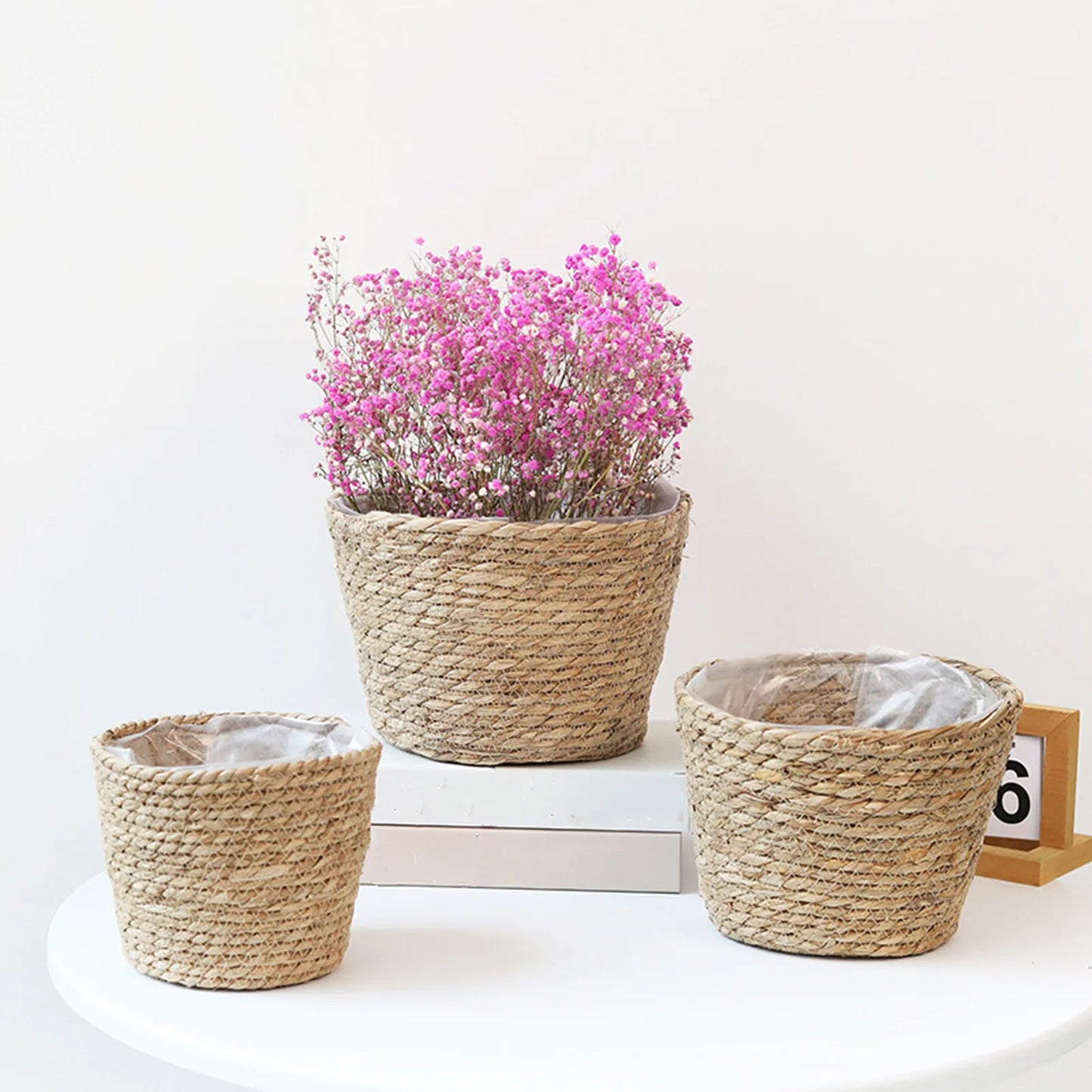 Handwoven Straw Plant Basket — Natural Indoor & Outdoor Planter Cover